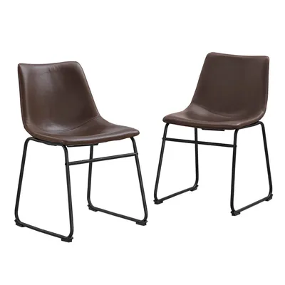 Faux Leather Dining Kitchen Chairs, Set of 2 - Brown