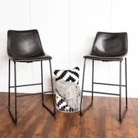 30" Industrial Faux Leather Barstools, set of 2 - Black