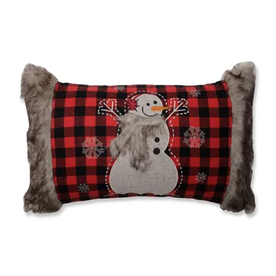 Fur Snowman Oblong Red/Black Rectangular Throw Pillow