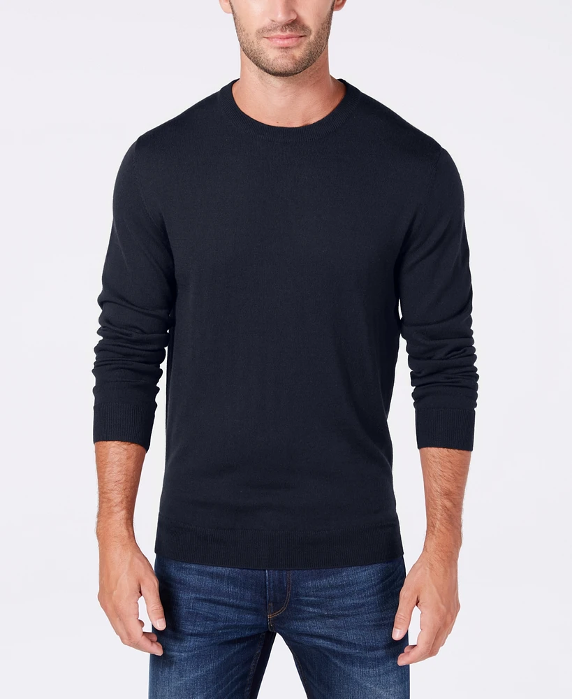 Club Room Men's Solid Crew Neck Merino Wool Blend Sweater, Created for Macy's