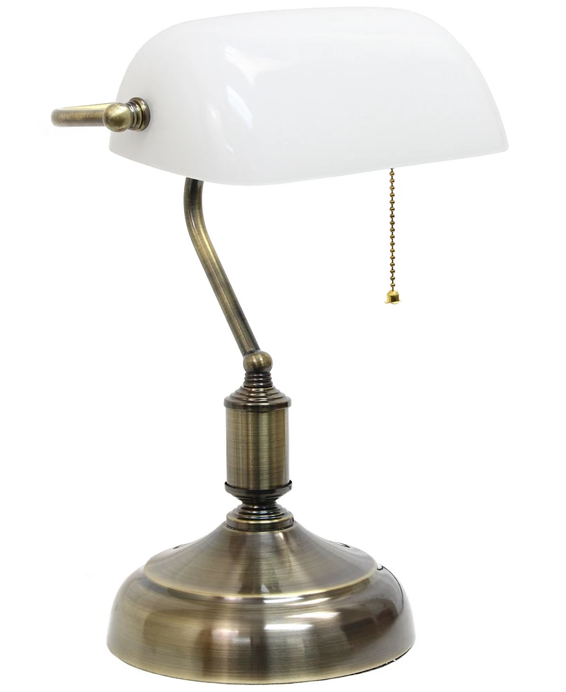 Simple Designs Executive Banker's Desk Lamp with Glass Shade