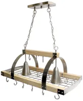 Elegant Designs 2 Light Kitchen Wood Pot Rack with Downlights