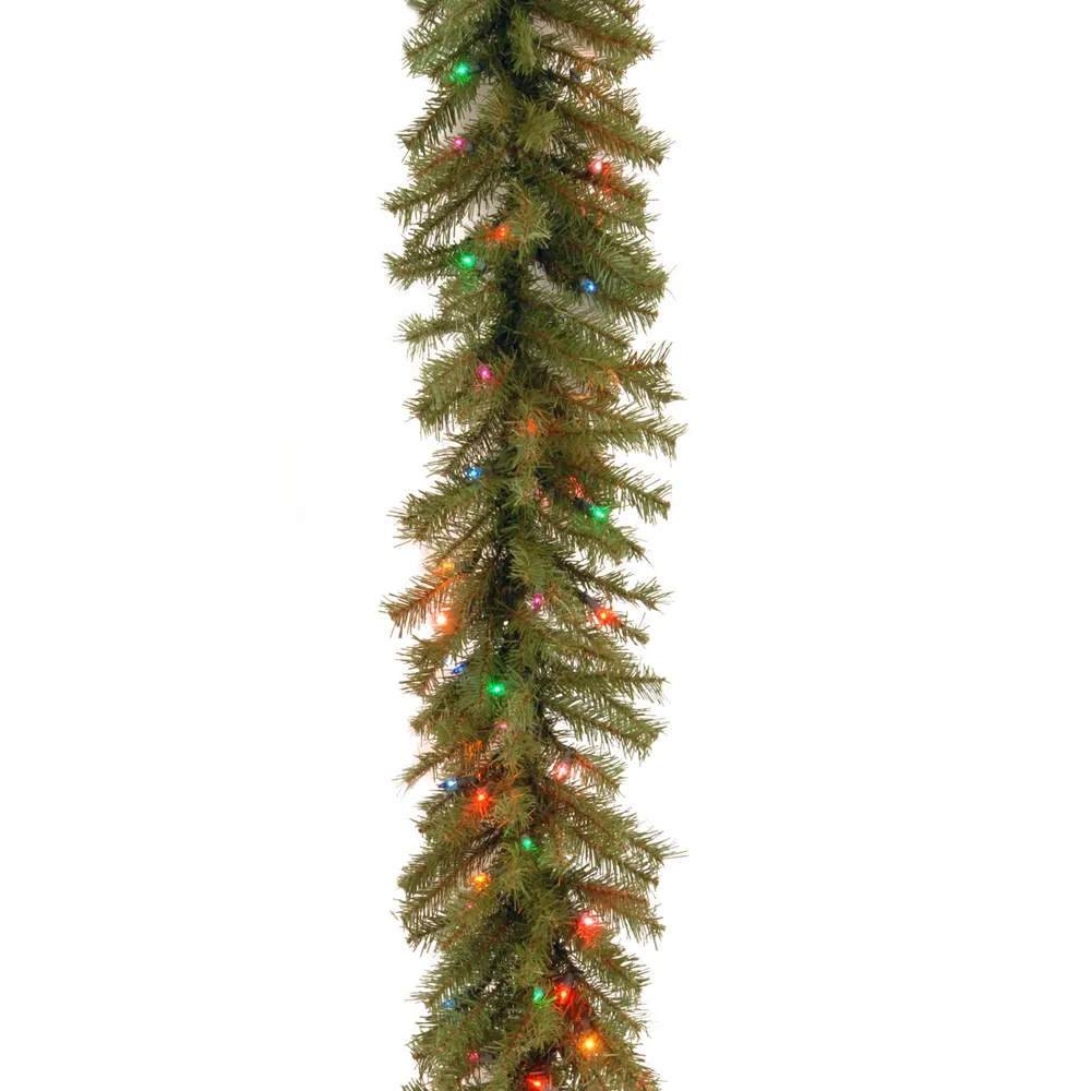 National Tree 9' x 10" Norwood Fir Garland with 50 Battery operated Multi 4-Color Led Lights