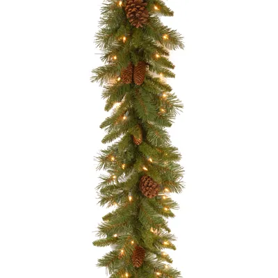 National Tree Company 9' x 10" Pine Cone Garland with 50 Clear Lights-ul