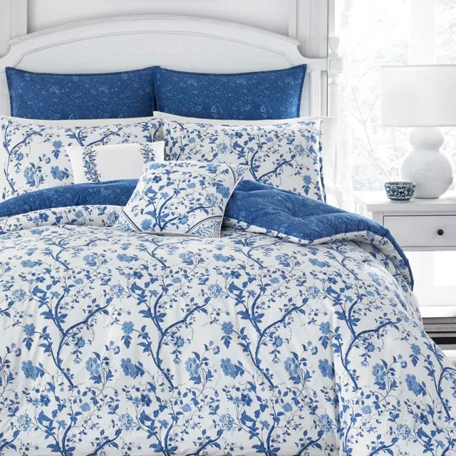 Laura Ashley Elise Cotton Reversible 7 Piece Comforter Set