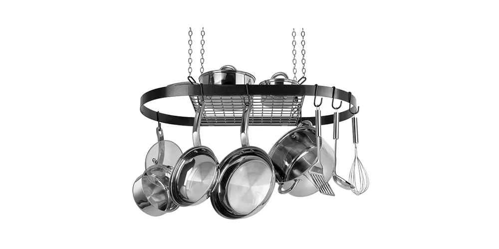 Range Kleen Black Enamel Oval Ceiling Pot Rack