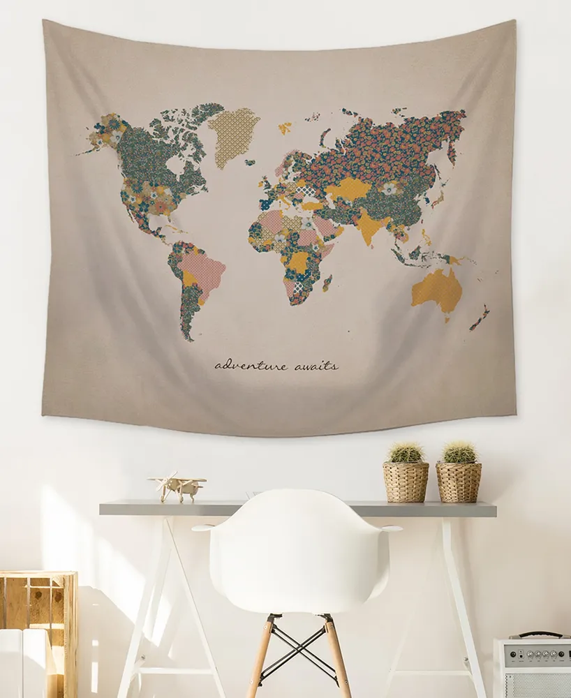 Stratton Home Decor "Adventure Await" Map Wall Tapestry