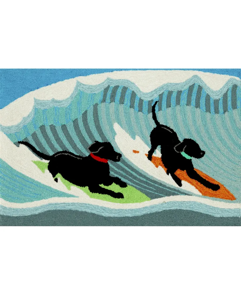 Liora Manne Front Porch Indoor/Outdoor Surfing Dogs Ocean 2' x 3' Area Rug