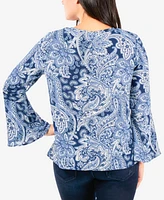 Ny Collection Bell-Sleeve Lattice Top