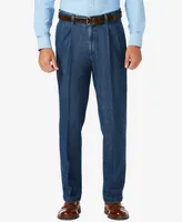 Haggar Men's Stretch Denim Classic-Fit Pleated Pants