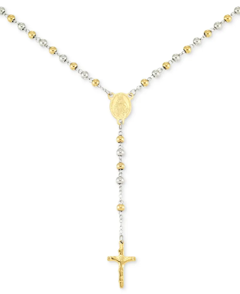 Legacy for Men by Simone I. Smith Beaded Cross 24" Lariat Necklace in Stainless Steel & Yellow Ion-Plate - Two