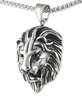 Legacy for Men by Simone I. Smith Black Agate Lion Head 24" Pendant Necklace in Stainless Steel