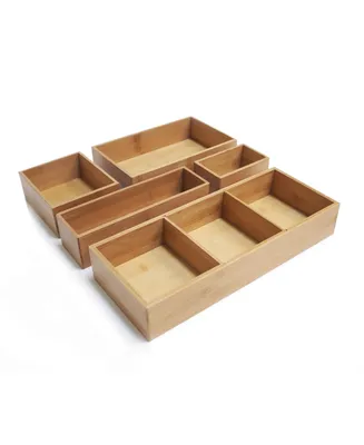 Seville Classics Bamboo Storage Box Drawer Organizer Set With 3 Compartment Organizer Box, 5 Piece Set