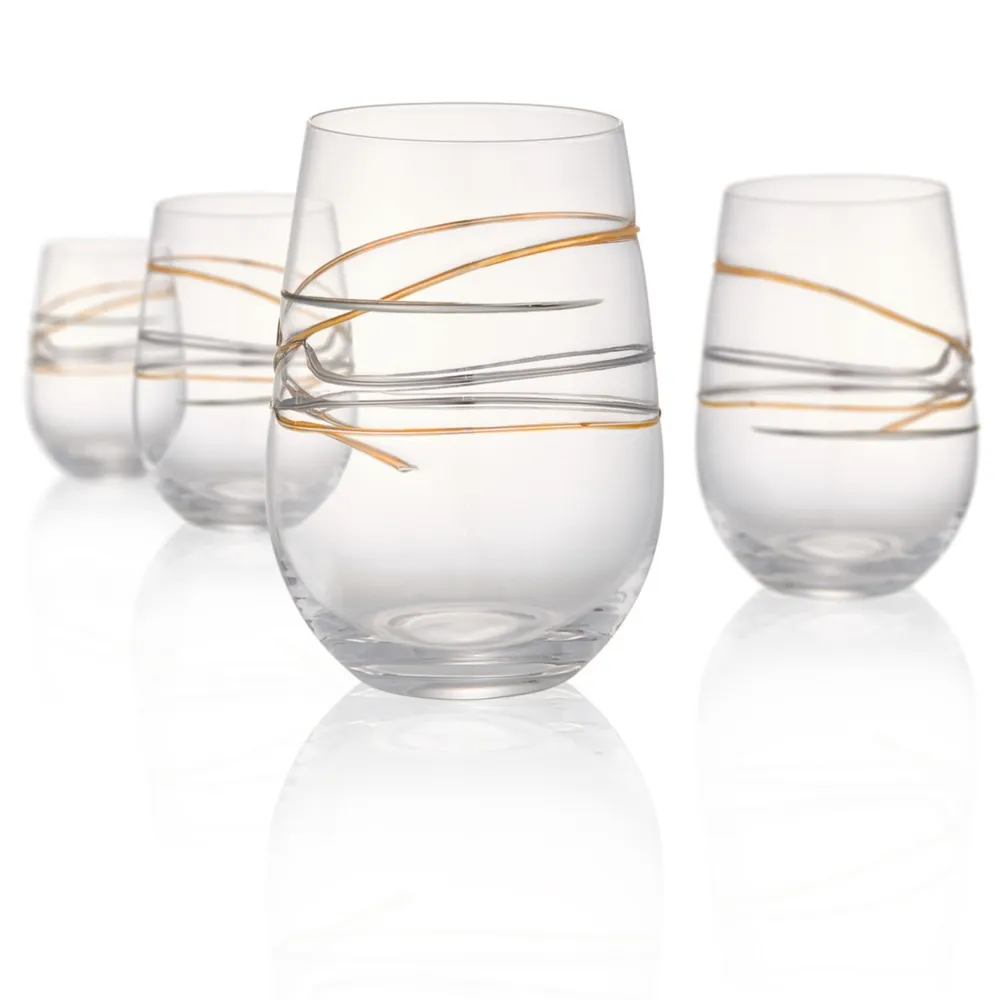 Classic Touch 10.92 Oz Water Glasses with Colored Reflection Base