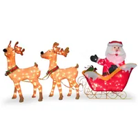 National Tree Company 34" Santa and Reindeer with Clear Lights