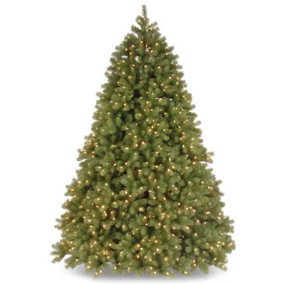 National Tree 7.5' Feel Real Deluxe Downswept Douglas Fir Hinged Tree with Color Led Lights & Power Connect