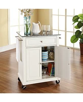 Solid Granite Top Portable Kitchen Cart Island