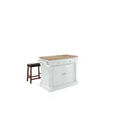 Oxford Butcher Block Top Kitchen Island With 24" Upholstered Saddle Stools