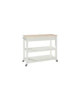 Natural Wood Top Kitchen Cart Island With Optional Stool Storage