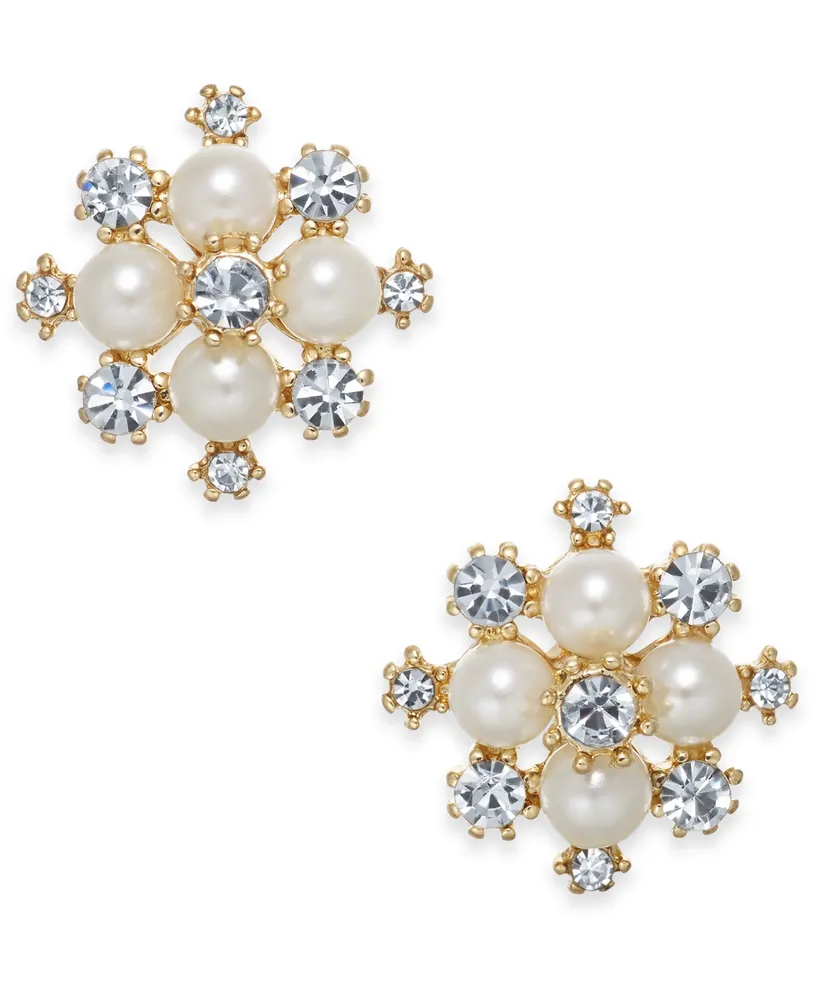 Charter Club Extra Small Gold-Tone Crystal & Imitation Pearl Snowflake Stud Earrings, .5", Created for Macy's