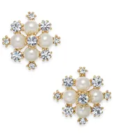 Charter Club Extra Small Gold-Tone Crystal & Imitation Pearl Snowflake Stud Earrings, .5", Created for Macy's