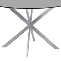 Mystere Round Dining table: In Brushed Stainless Steel With Gray Tempered Glass Top