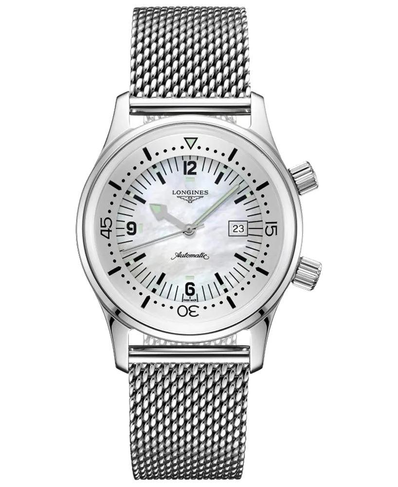 Longines L37744506 Mens Legend Diver Automatic Date Mesh Bracelet Strap  Watch SilverBlack at John Lewis  Partners