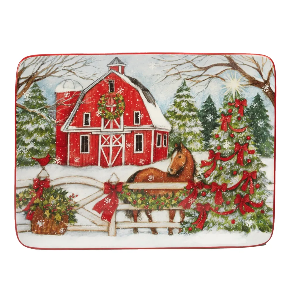 Certified International Christmas on the Farm Rectangular Platter