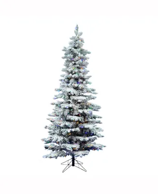 Vickerman 9 ft Flocked Utica Fir Slim Artificial Christmas Tree With 750 Multi Led Lights