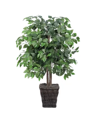 Vickerman 4' Artificial Ficus Bush, Square Willow Basket