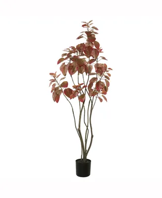 Vickerman 4' Artificial Red Potted Rogot Rurple Tree With 177 Leaves