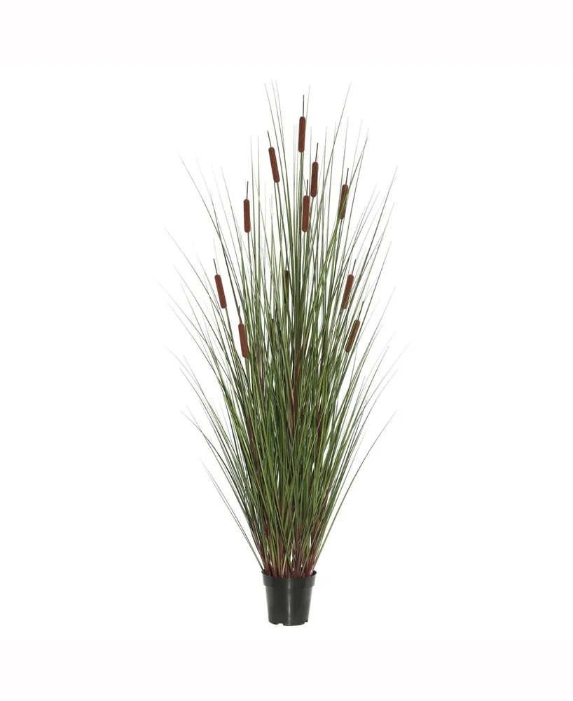 Vickerman 24" Artificial Potted Green Straight Grass X 150, Features 5 Brown Cattails