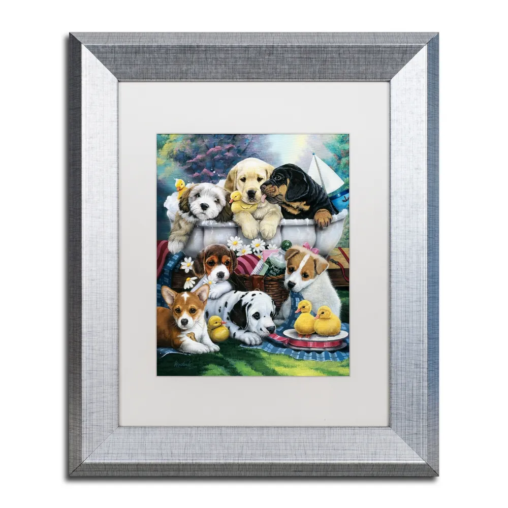 Jenny Newland 'Bath Time Pups' Matted Framed Art, 11" x 14"