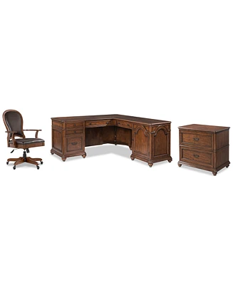 Clinton Hill Cherry Home Office, 3-Pc. Set (L-Shaped Desk, Lateral File Cabinet & Leather Desk Chair)