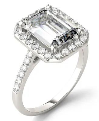 Moissanite Emerald Halo Ring (4 ct. tw. Diamond Equivalent) 14k White Gold