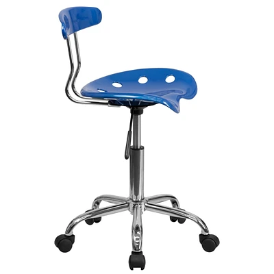 Vibrant Bright Blue And Chrome Swivel Task Chair With Tractor Seat