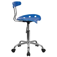 Vibrant Bright Blue And Chrome Swivel Task Chair With Tractor Seat