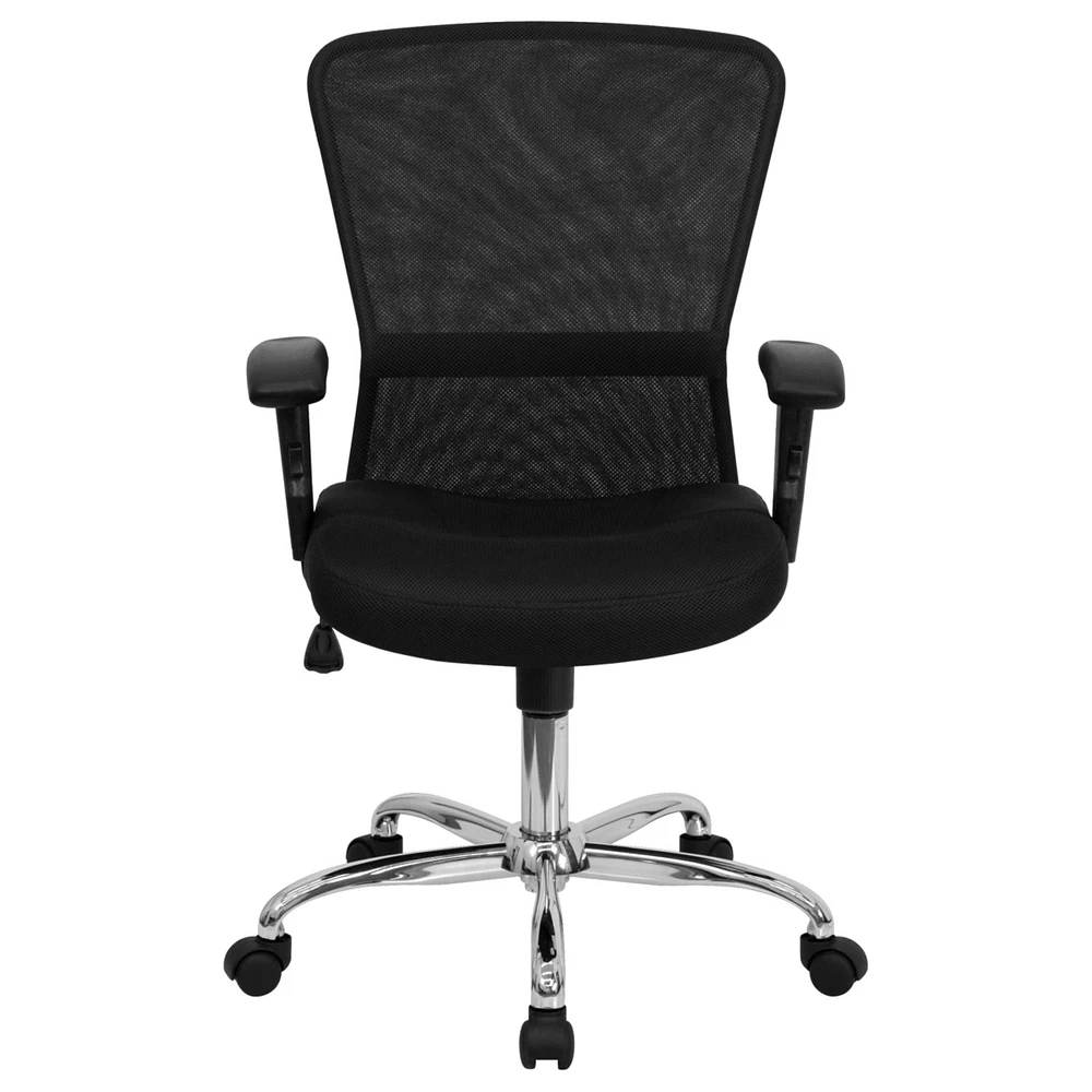 Mid-Back Black Mesh Contemporary Swivel Task Chair With Chrome Base And Adjustable Arms