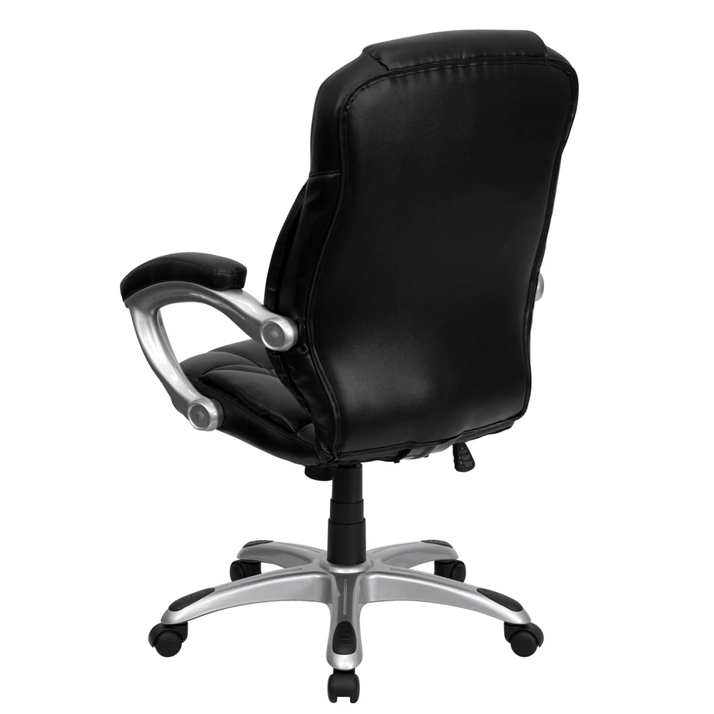 High Back Black Leather Contemporary Executive Swivel Chair With Arms