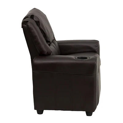 Contemporary Leather Kids Recliner With Cup Holder And Headrest