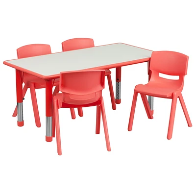 23.625''W X 47.25''L Rectangular Red Plastic Height Adjustable Activity Table Set With Chairs