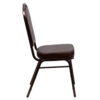 Hercules Series Crown Back Stacking Banquet Chair In Brown Vinyl - Copper Vein Frame