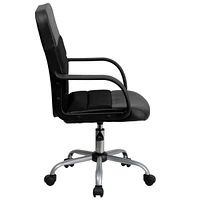 Mid-Back Black Leather And Mesh Swivel Task Chair With Arms