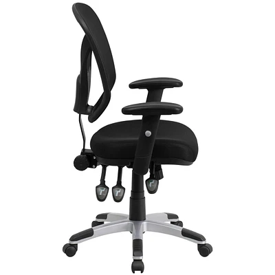 Mid-Back Black Mesh Multifunction Swivel Task Chair With Adjustable Arms