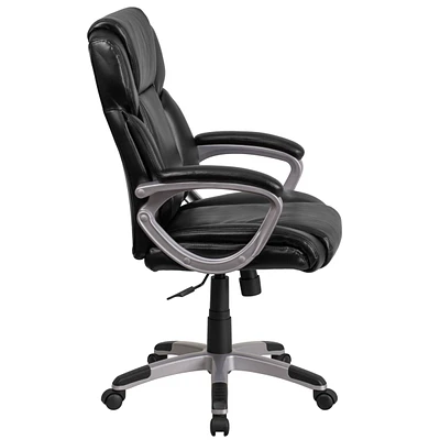 Mid-Back Leather Executive Swivel Chair With Padded Arms