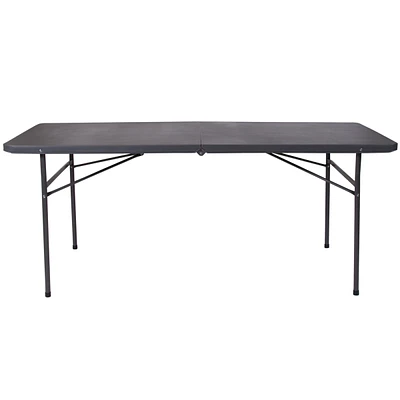 30''W X 72''L Bi-Fold Dark Gray Plastic Folding Table With Carrying Handle