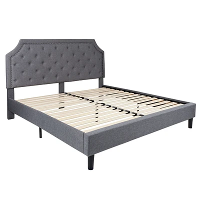 Brighton King Size Tufted Upholstered Platform Bed In Light Gray Fabric