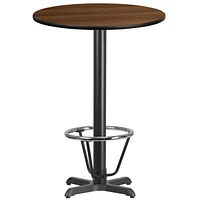 30'' Round Walnut Laminate Table Top With 22'' X 22'' Bar Height Table Base And Foot Ring