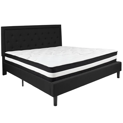 Roxbury King Tufted Upholstered Fabric Platform Bed With Pocket Spring Mattress