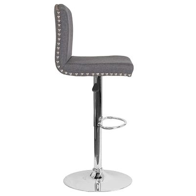 Bellagio Contemporary Adjustable Height Barstool With Accent Nail Trim In Dark Gray Fabric